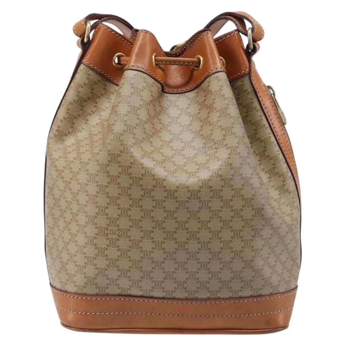 CELINE Macadam Canvas Shoulder Bag PVC Beige Gold Auth ka6022