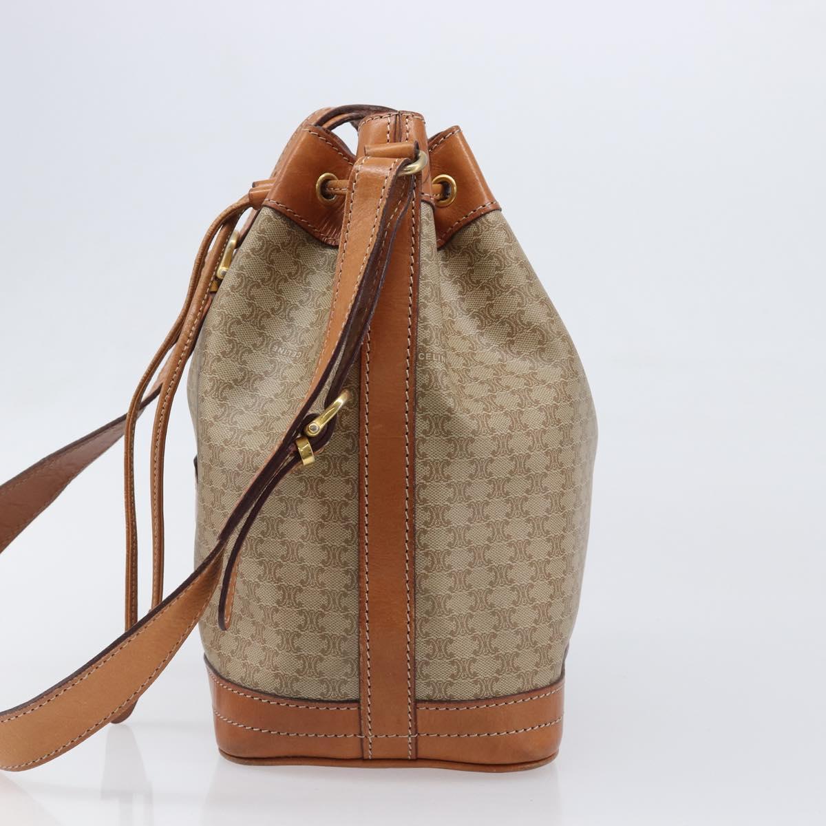 CELINE Macadam Canvas Shoulder Bag PVC Beige Gold Auth ka6022