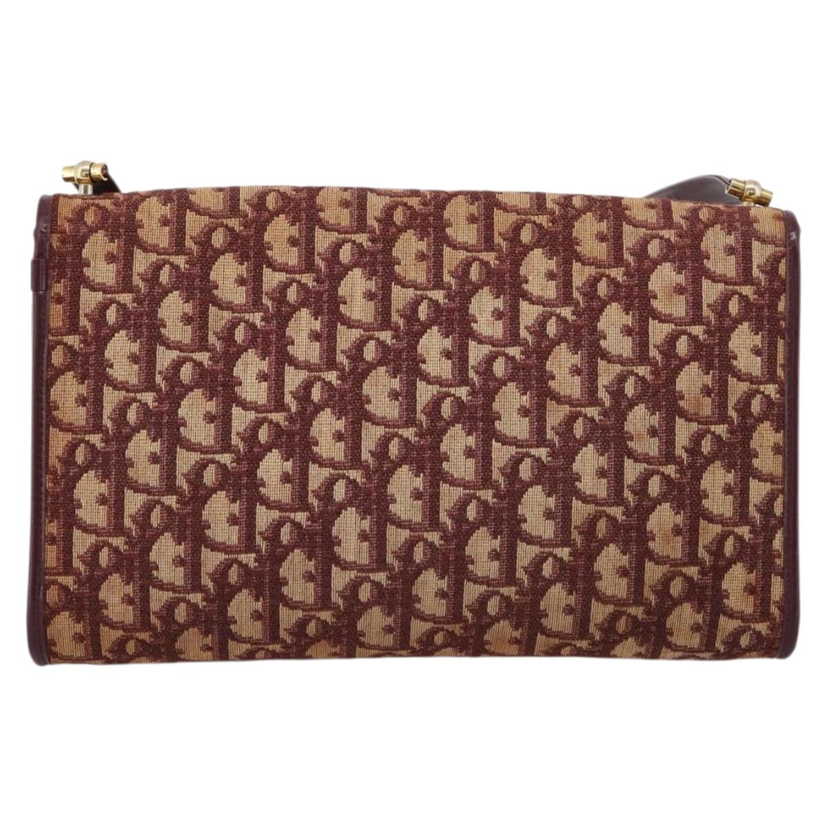Christian Dior Trotter Canvas Shoulder Bag Red Gold Auth ka6024