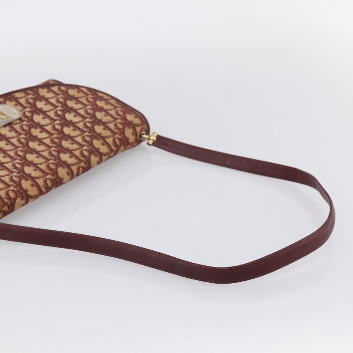 Christian Dior Trotter Canvas Shoulder Bag Red Gold Auth ka6024