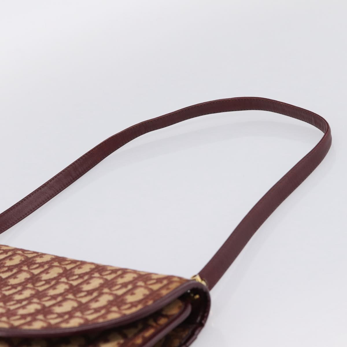 Christian Dior Trotter Canvas Shoulder Bag Red Gold Auth ka6024
