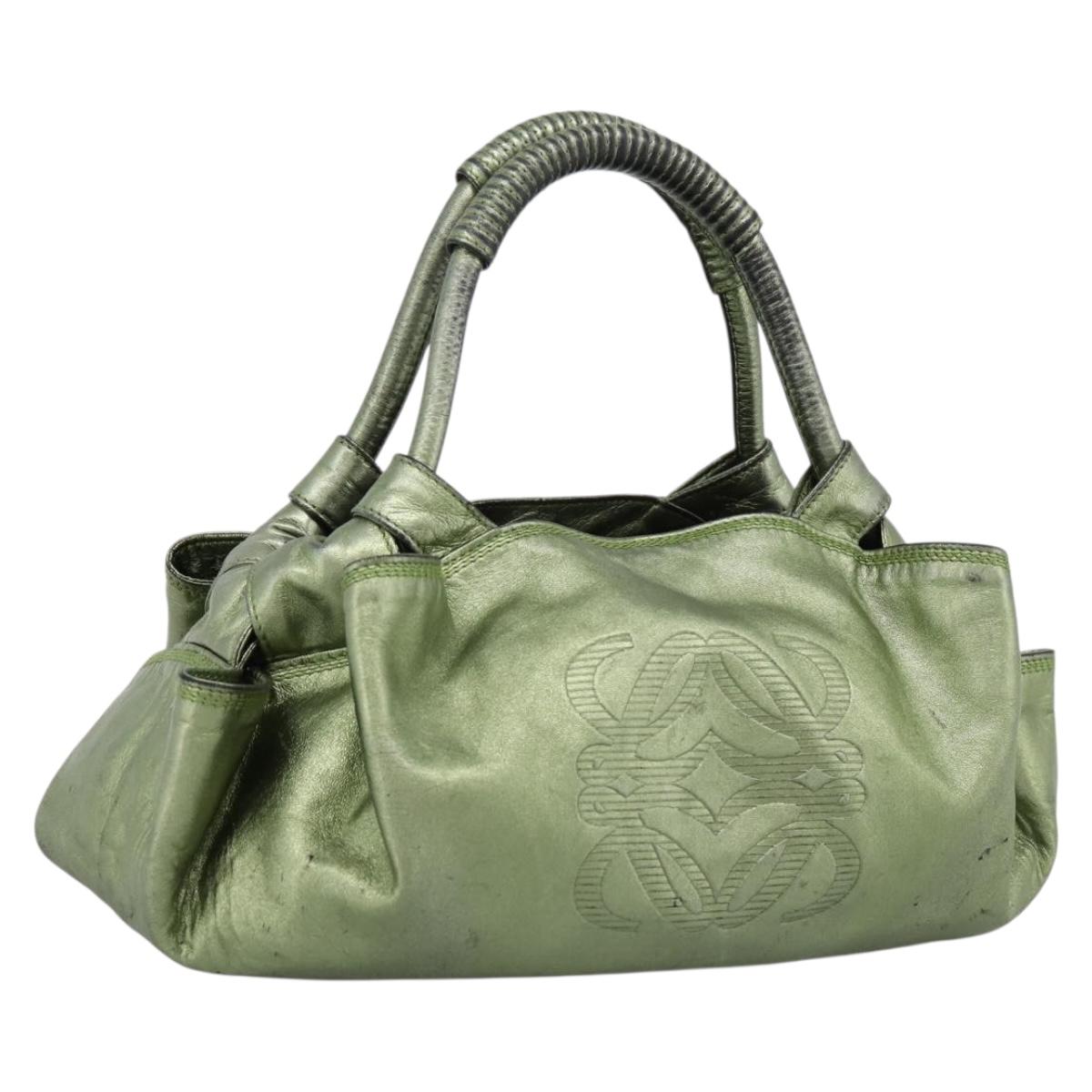 LOEWE Nappa Aire Anagram Hand Bag Leather Green Gold Auth ka6026