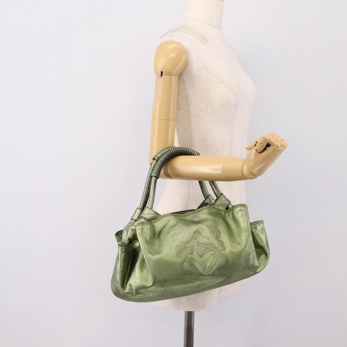 LOEWE Nappa Aire Anagram Hand Bag Leather Green Gold Auth ka6026