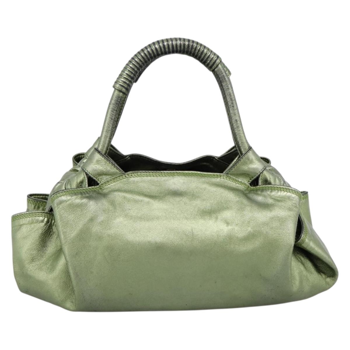 LOEWE Nappa Aire Anagram Hand Bag Leather Green Gold Auth ka6026