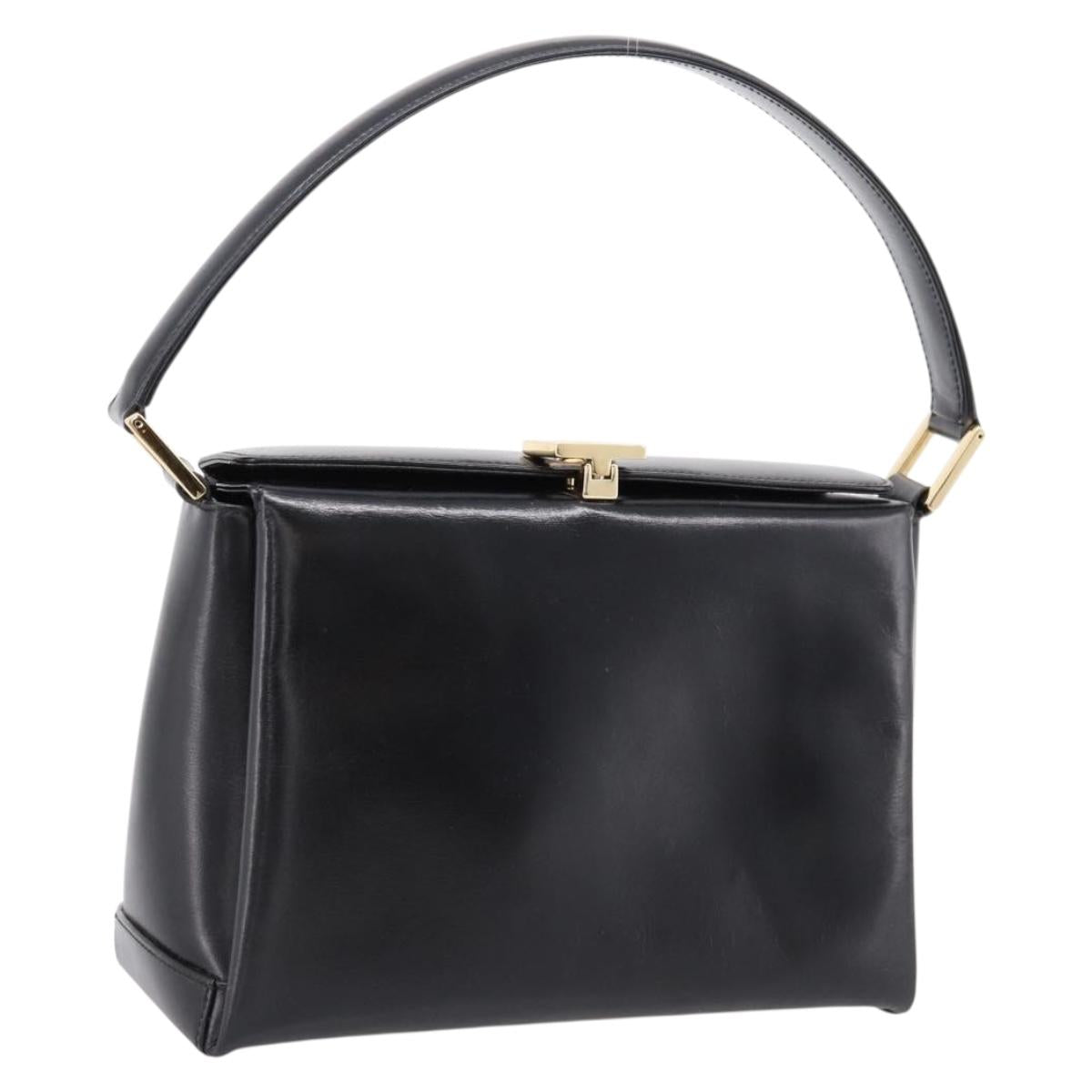GUCCI Hand Bag Leather Black Gold 000 1448 1269 Auth ka6027A