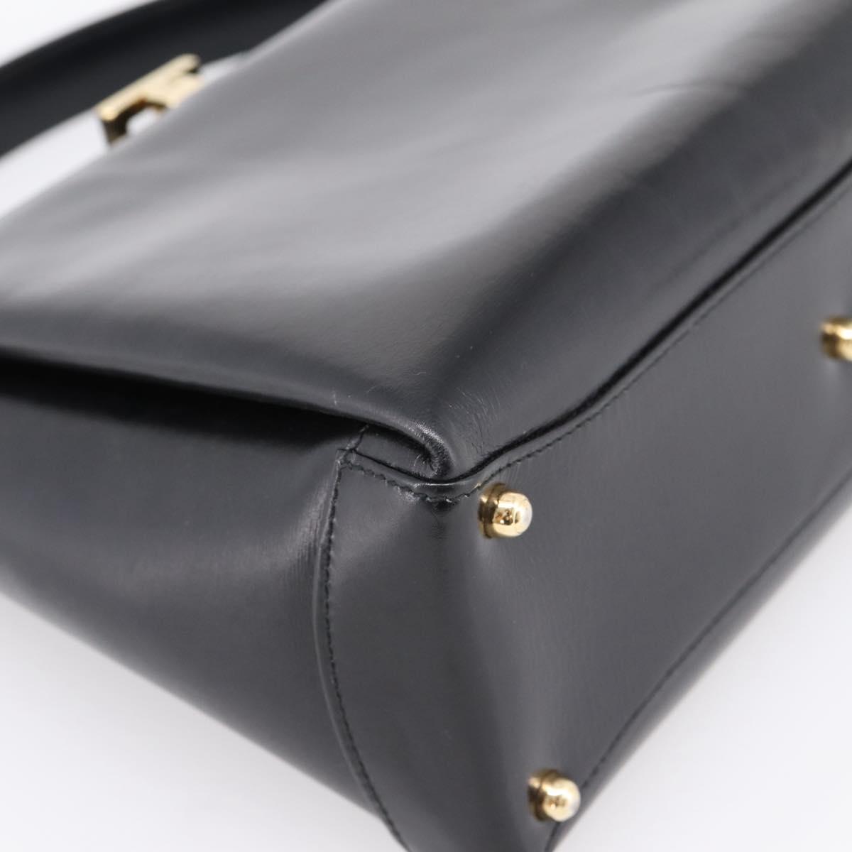 GUCCI Hand Bag Leather Black Gold 000 1448 1269 Auth ka6027A