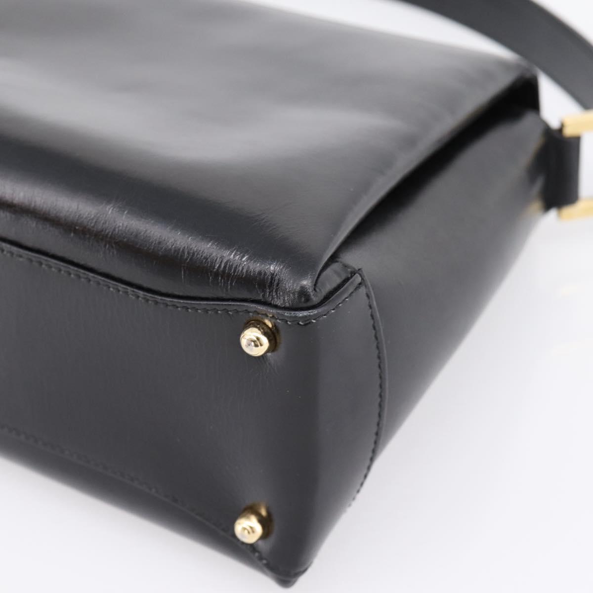 GUCCI Hand Bag Leather Black Gold 000 1448 1269 Auth ka6027A