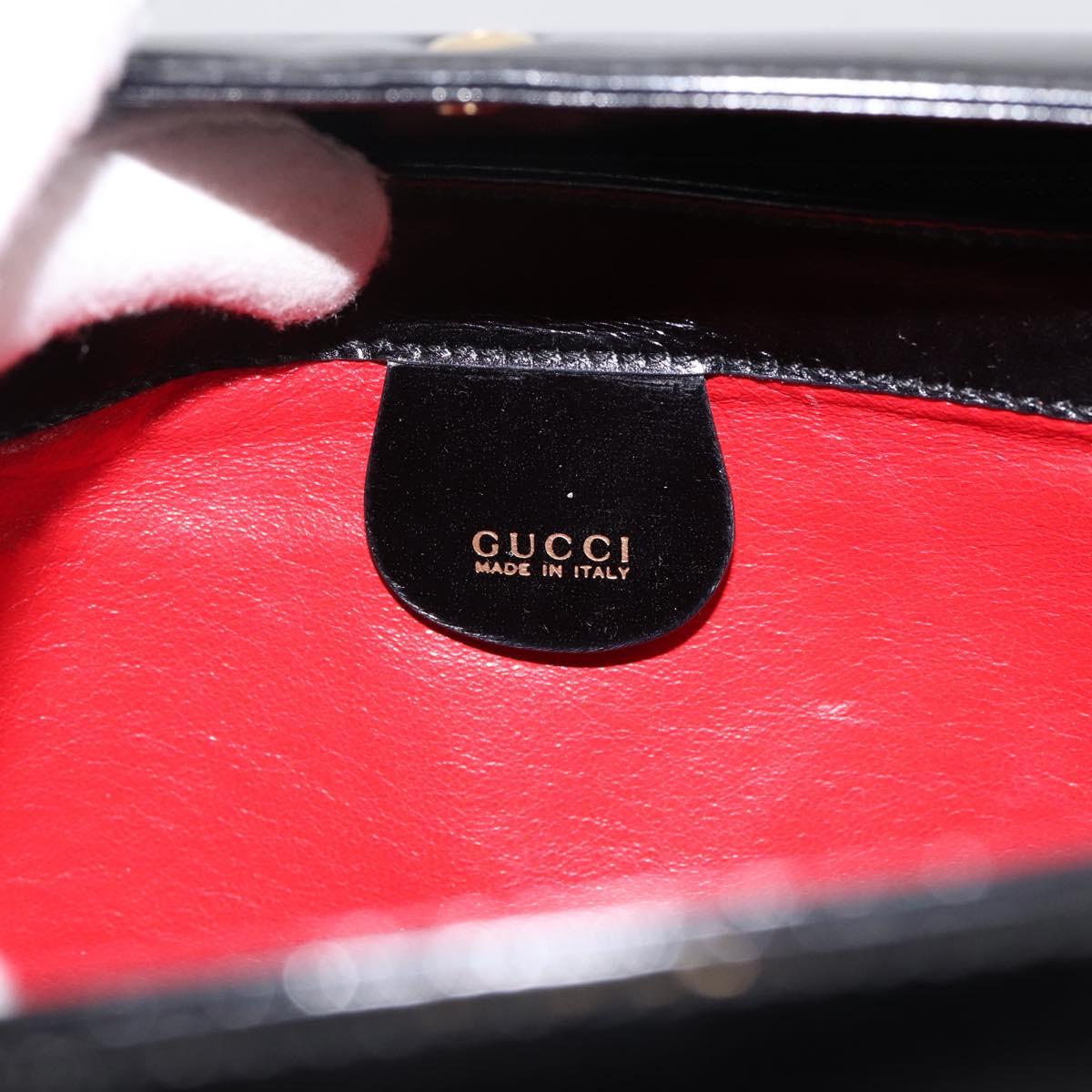 GUCCI Hand Bag Leather Black Gold 000 1448 1269 Auth ka6027A