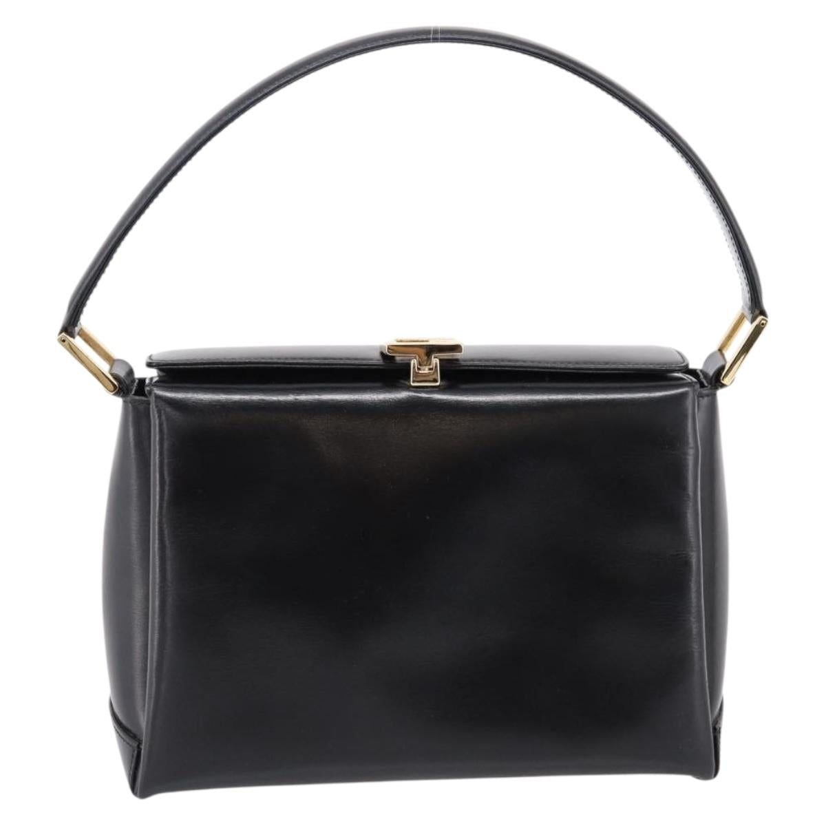 GUCCI Hand Bag Leather Black Gold 000 1448 1269 Auth ka6027A