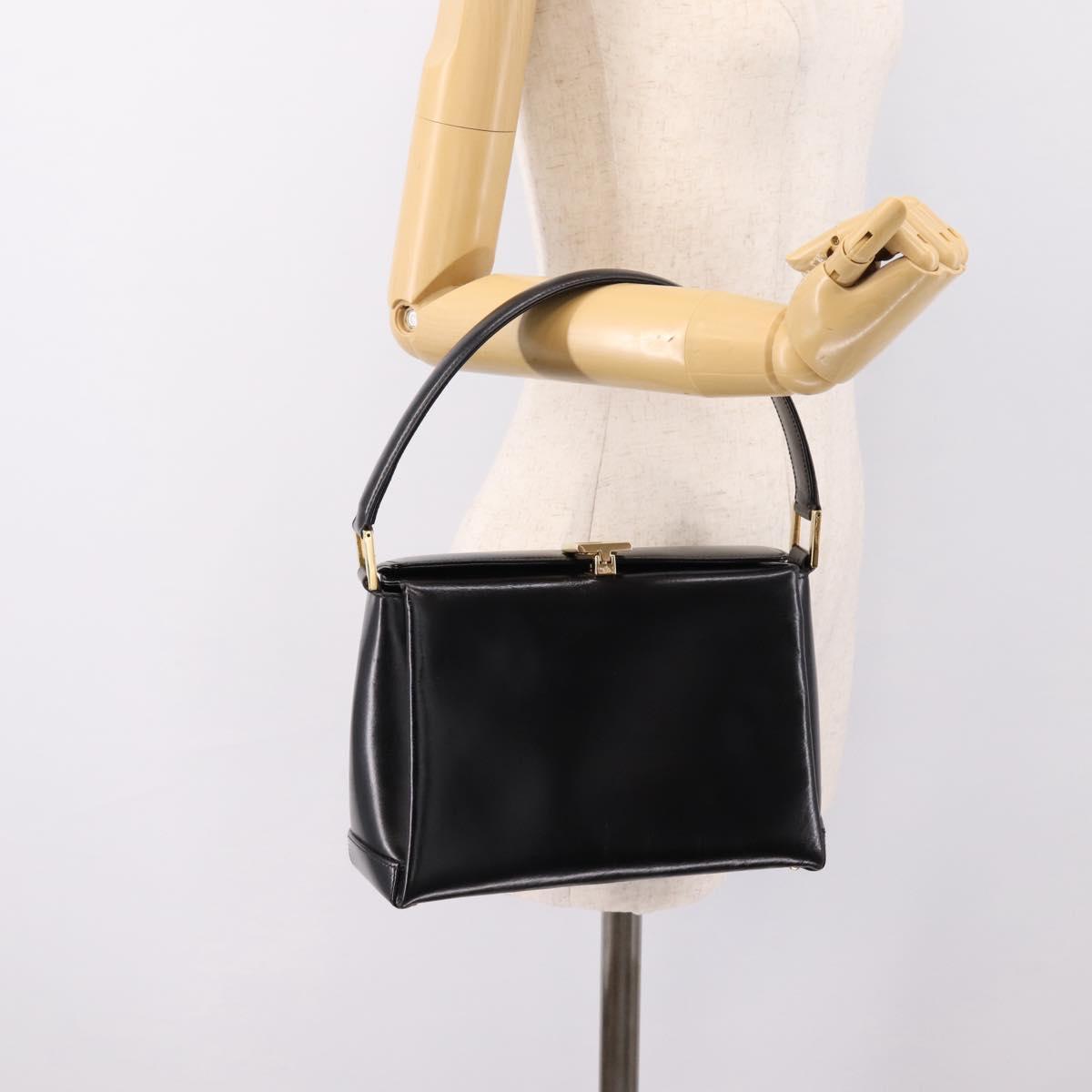 GUCCI Hand Bag Leather Black Gold 000 1448 1269 Auth ka6027A