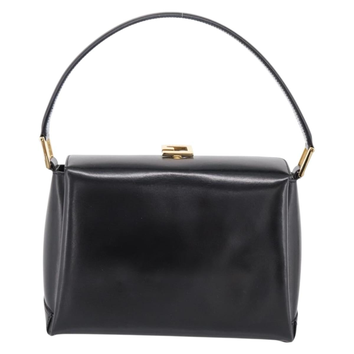 GUCCI Hand Bag Leather Black Gold 000 1448 1269 Auth ka6027A
