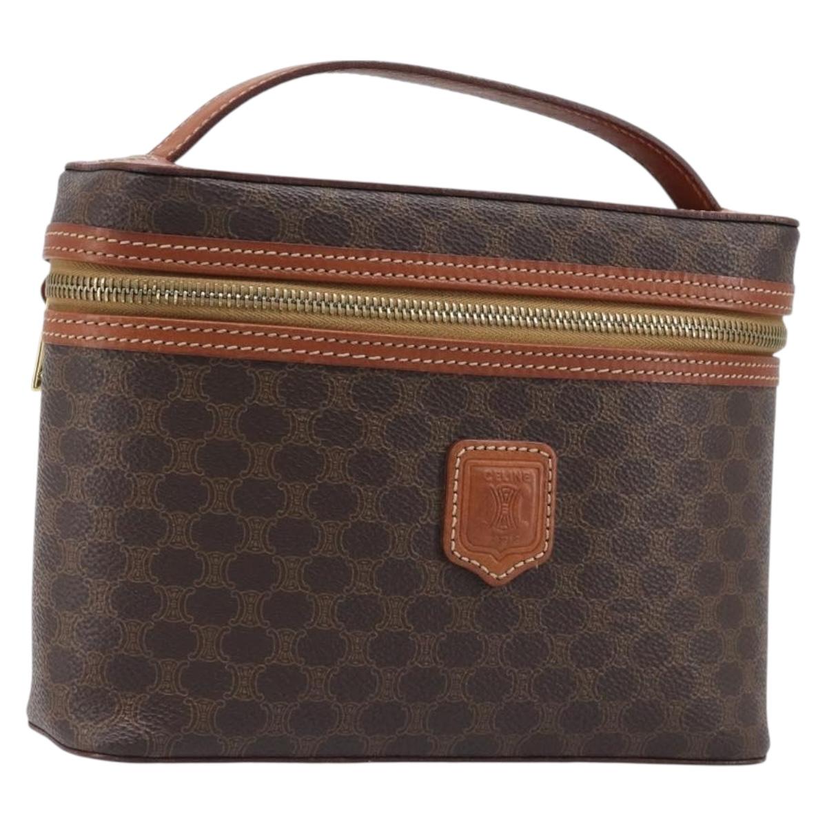 CELINE Macadam Canvas Vanity Hand Bag PVC Leather Brown Gold Auth ka6028A