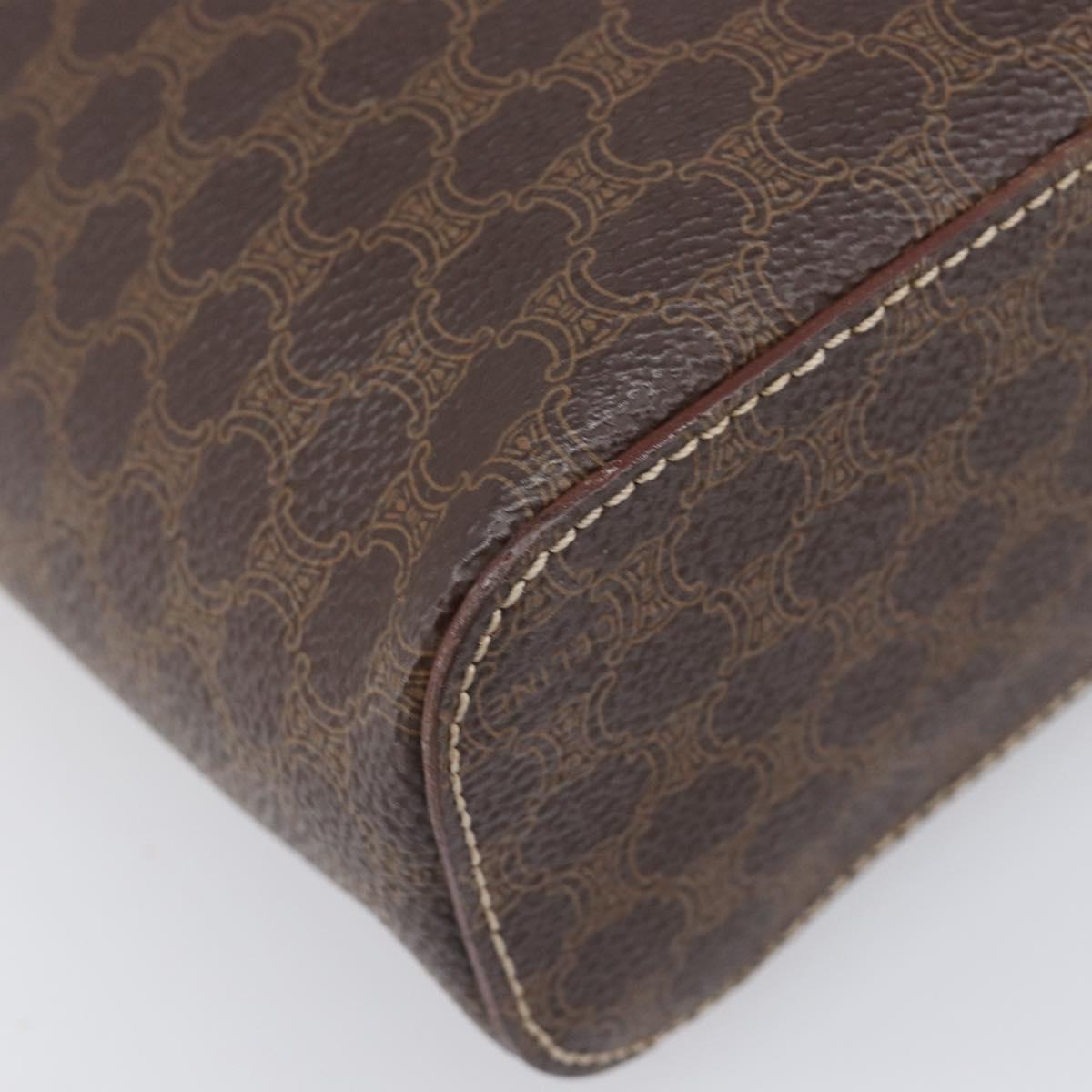 CELINE Macadam Canvas Vanity Hand Bag PVC Leather Brown Gold Auth ka6028A