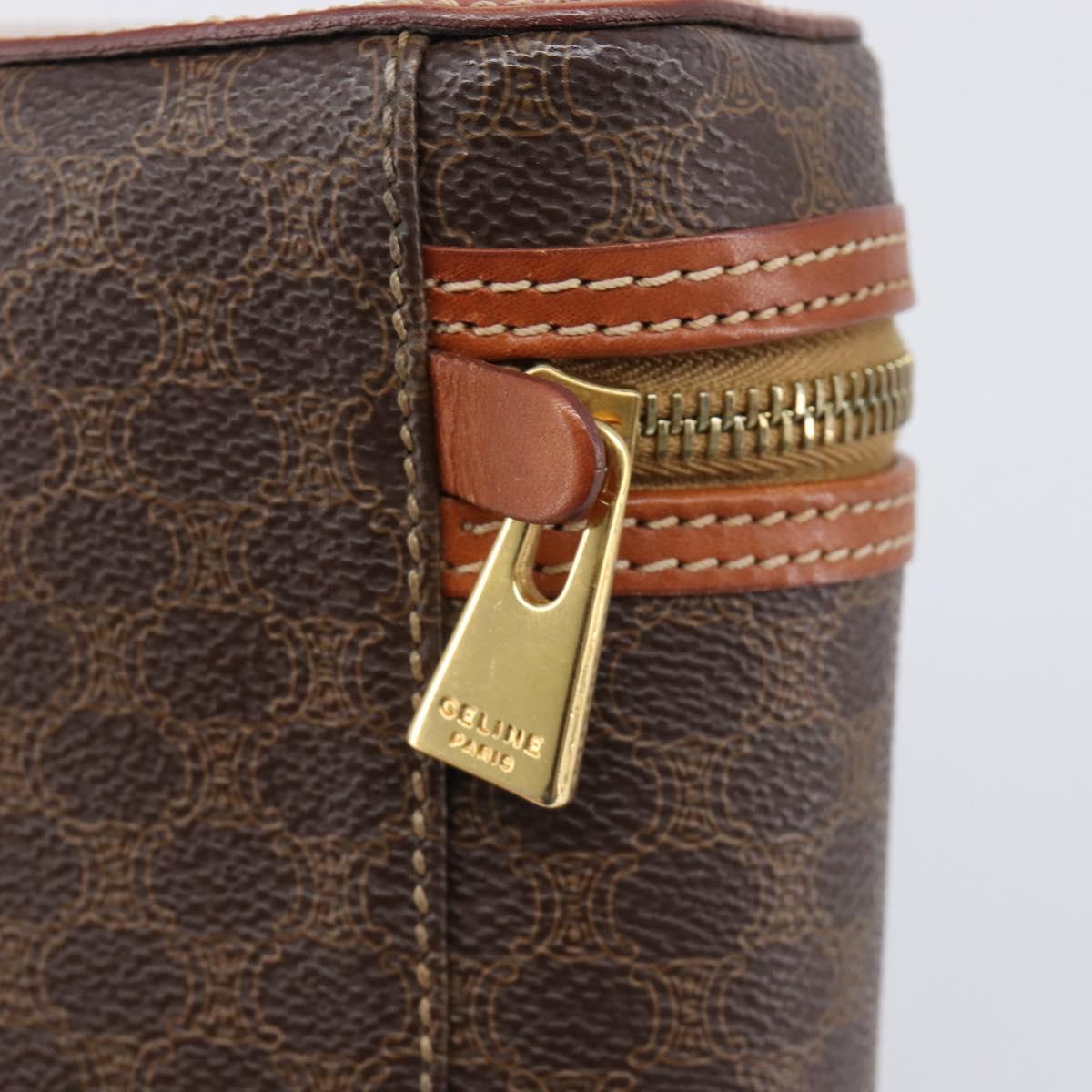 CELINE Macadam Canvas Vanity Hand Bag PVC Leather Brown Gold Auth ka6028A