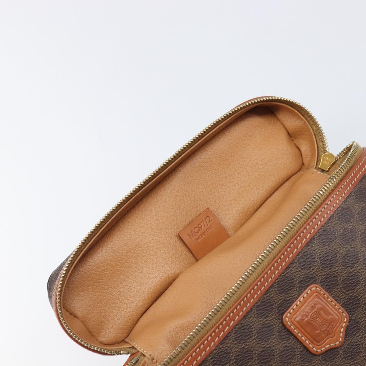 CELINE Macadam Canvas Vanity Hand Bag PVC Leather Brown Gold Auth ka6028A