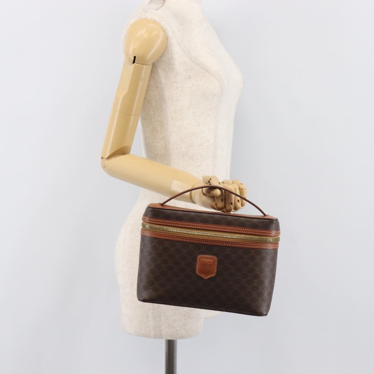 CELINE Macadam Canvas Vanity Hand Bag PVC Leather Brown Gold Auth ka6028A