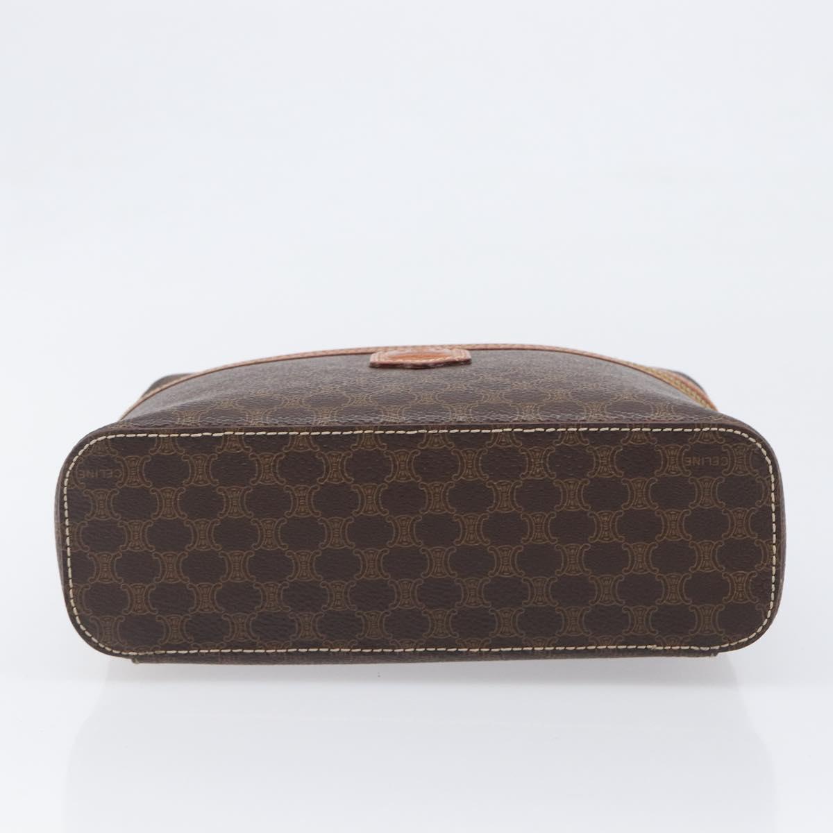 CELINE Macadam Canvas Vanity Hand Bag PVC Leather Brown Gold Auth ka6028A