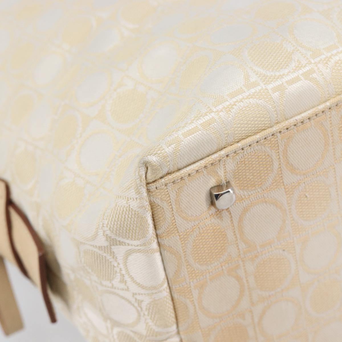 Salvatore Ferragamo Tote Bag Canvas Beige Silver Auth ka6029