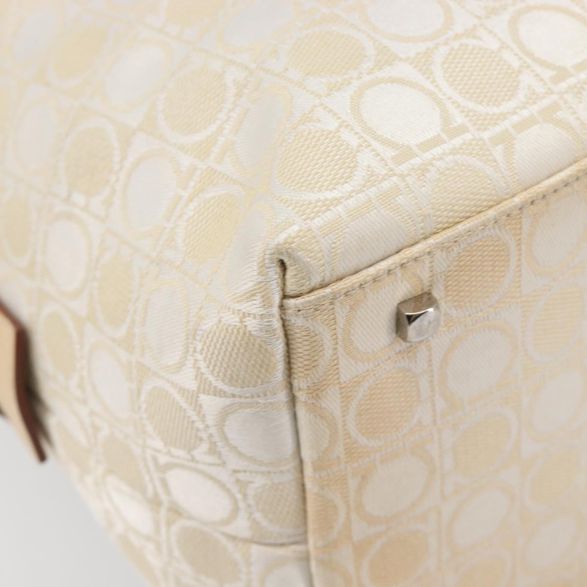 Salvatore Ferragamo Tote Bag Canvas Beige Silver Auth ka6029