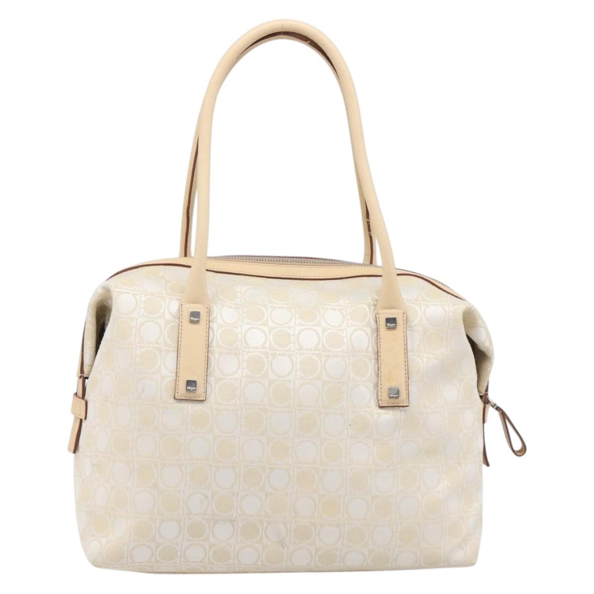 Salvatore Ferragamo Tote Bag Canvas Beige Silver Auth ka6029