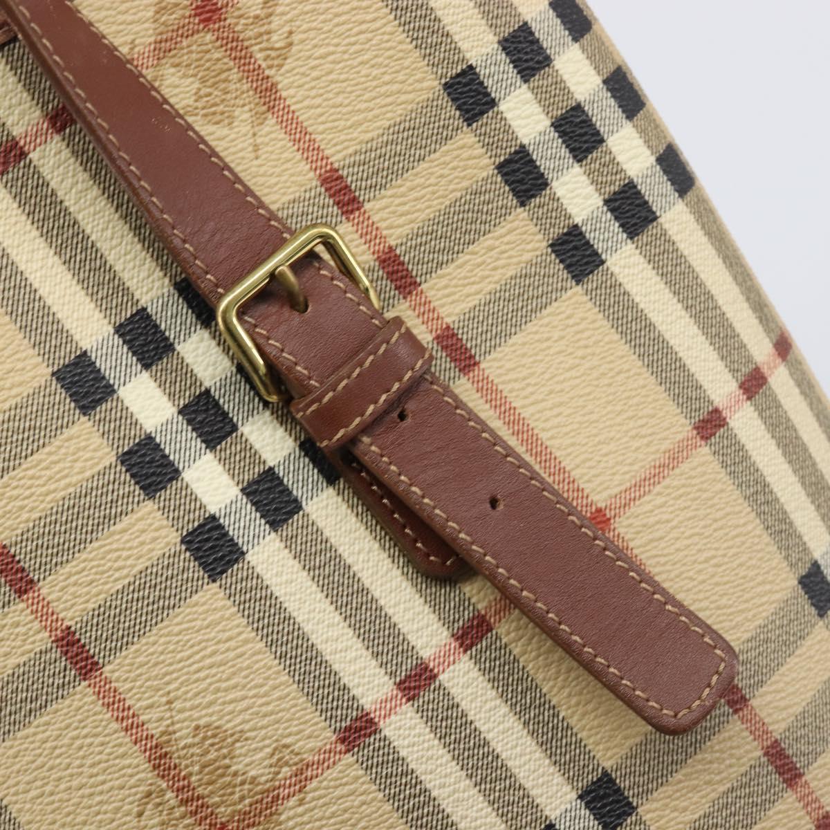 BURBERRY Nova Check Tote Bag PVC Beige Gold Auth ka6030