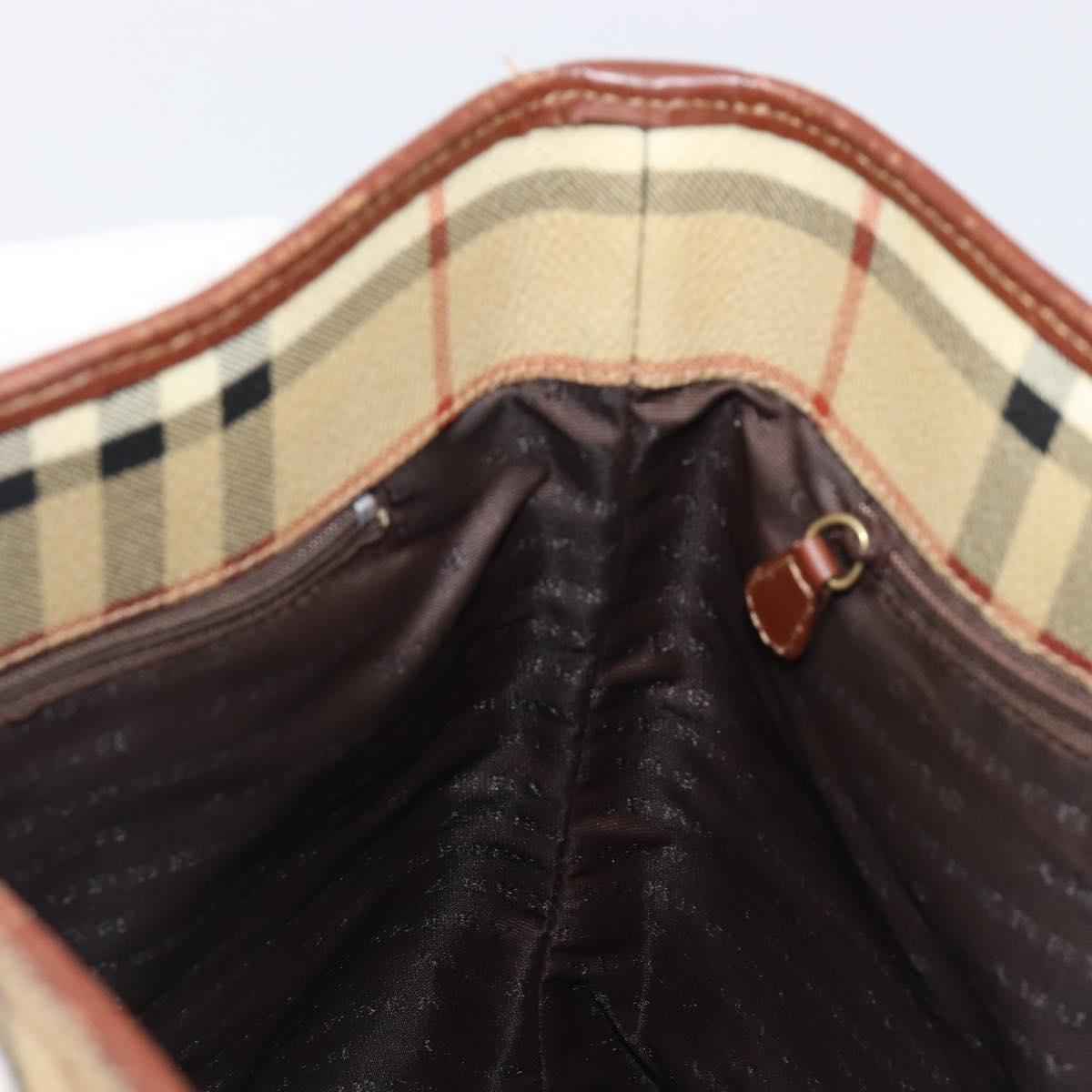 BURBERRY Nova Check Tote Bag PVC Beige Gold Auth ka6030