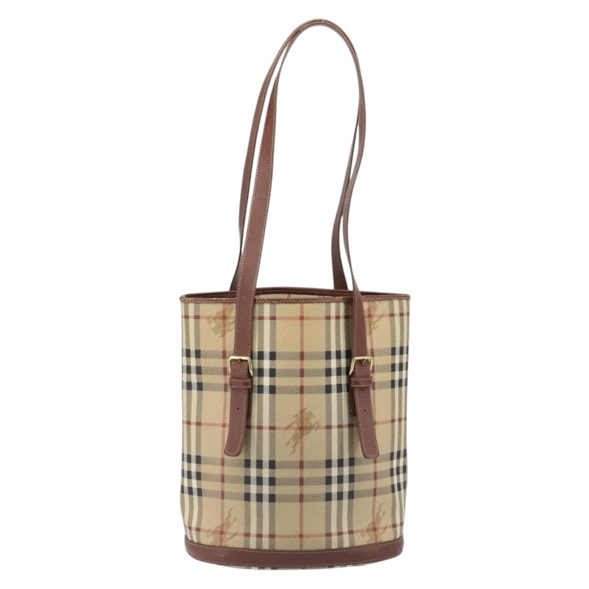 BURBERRY Nova Check Tote Bag PVC Beige Gold Auth ka6030