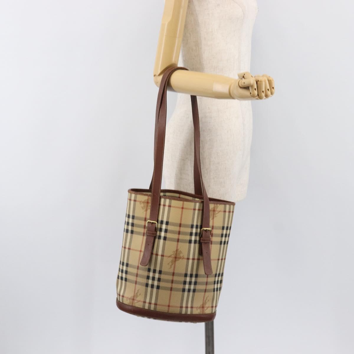 BURBERRY Nova Check Tote Bag PVC Beige Gold Auth ka6030