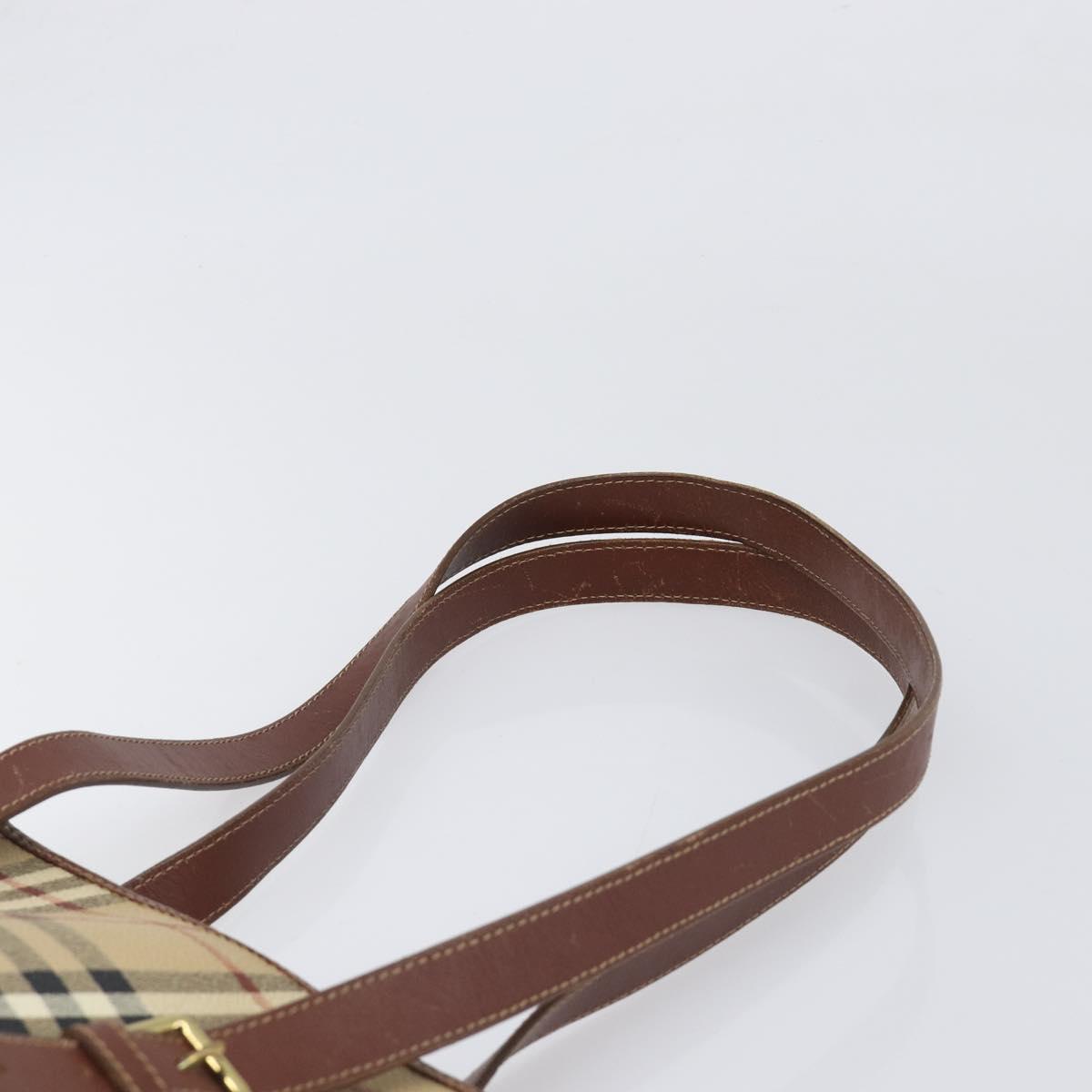 BURBERRY Nova Check Tote Bag PVC Beige Gold Auth ka6030