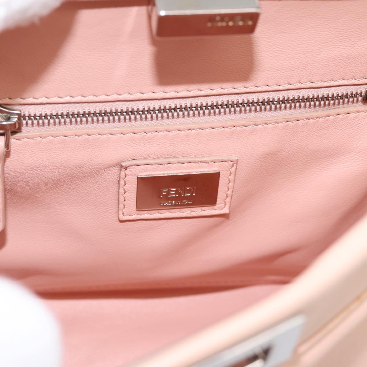 FENDI Mini Peek A Boo Hand Bag Leather 2way Pink Silver Auth ka6033V