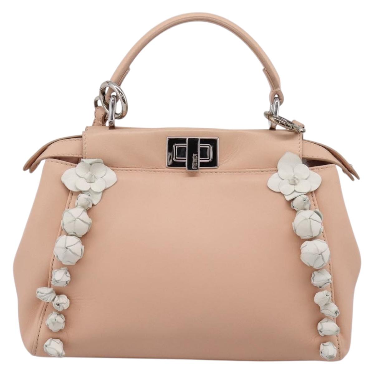 FENDI Mini Peek A Boo Hand Bag Leather 2way Pink Silver Auth ka6033V