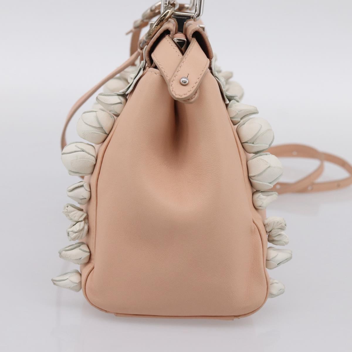 FENDI Mini Peek A Boo Hand Bag Leather 2way Pink Silver Auth ka6033V