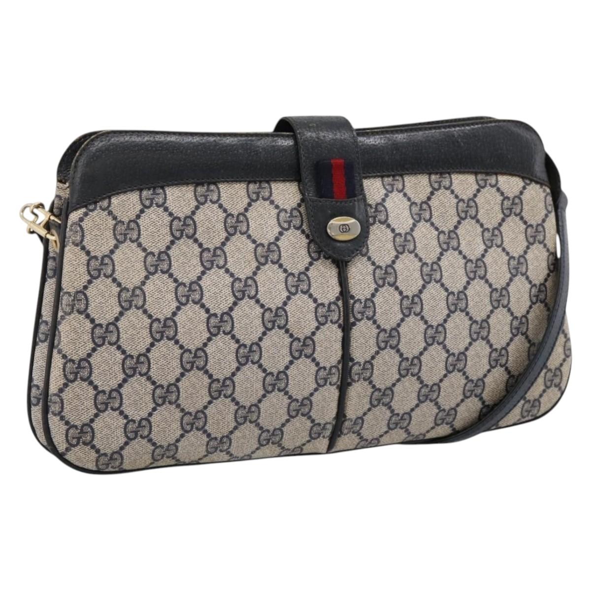 GUCCI GG Supreme Sherry Line Shoulder Bag PVC Navy Gold 904 02 043 Auth ka6034