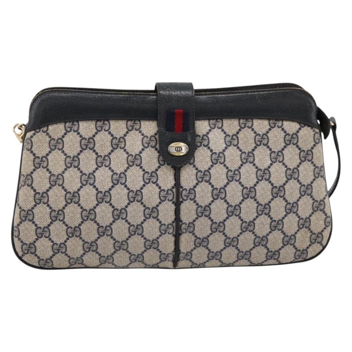 GUCCI GG Supreme Sherry Line Shoulder Bag PVC Navy Gold 904 02 043 Auth ka6034