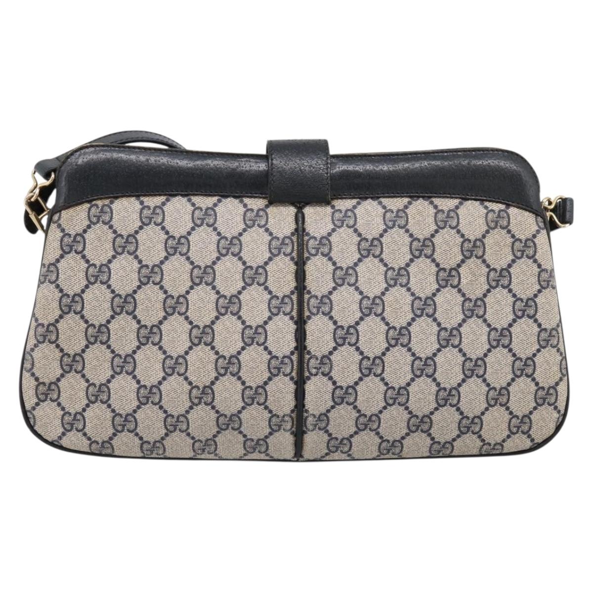 GUCCI GG Supreme Sherry Line Shoulder Bag PVC Navy Gold 904 02 043 Auth ka6034