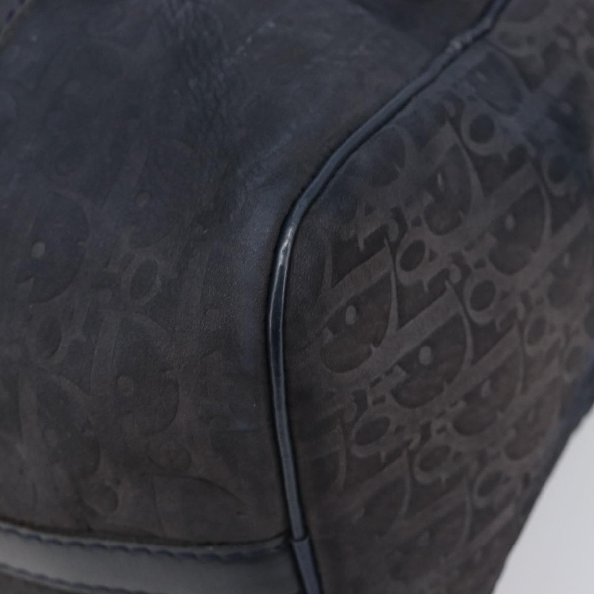 Christian Dior Trotter Canvas Boston Bag Suede Navy Silver Auth ka6036