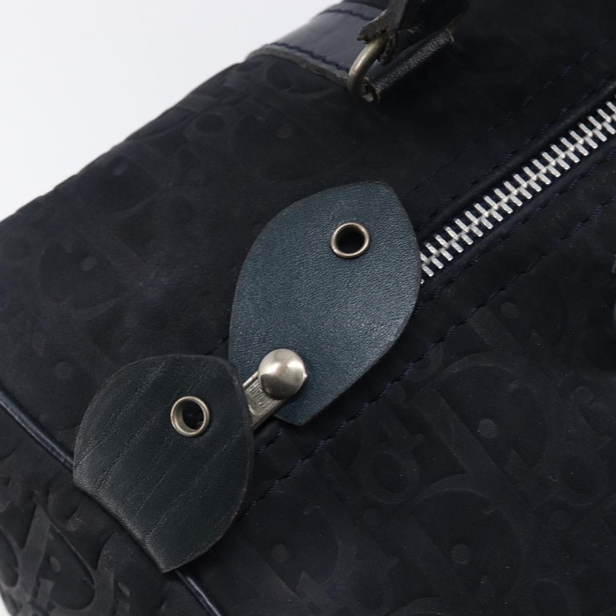 Christian Dior Trotter Canvas Boston Bag Suede Navy Silver Auth ka6036