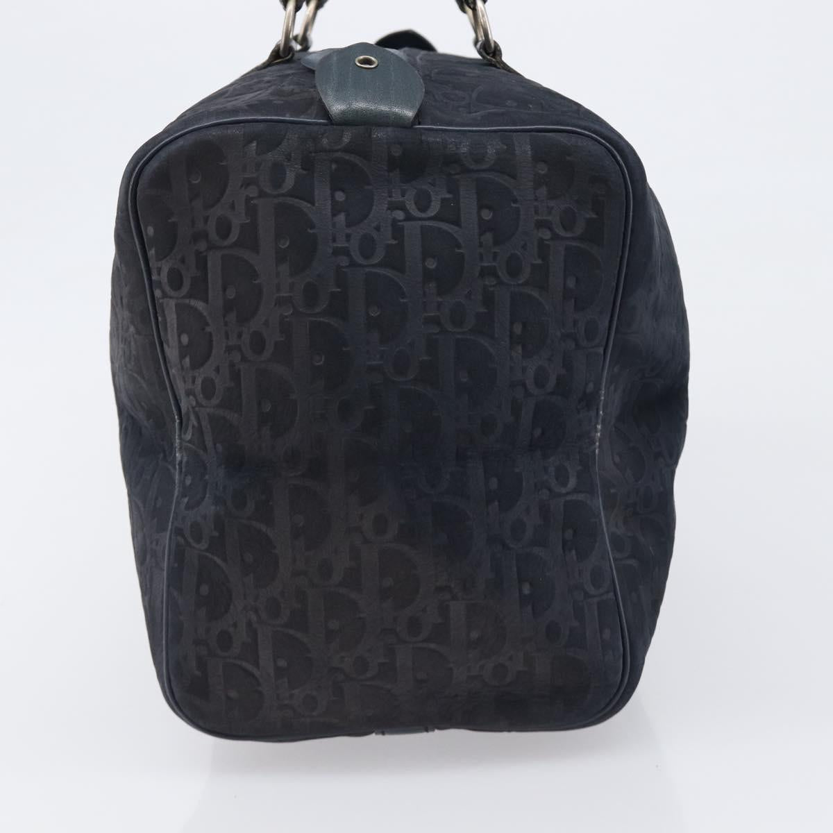 Christian Dior Trotter Canvas Boston Bag Suede Navy Silver Auth ka6036