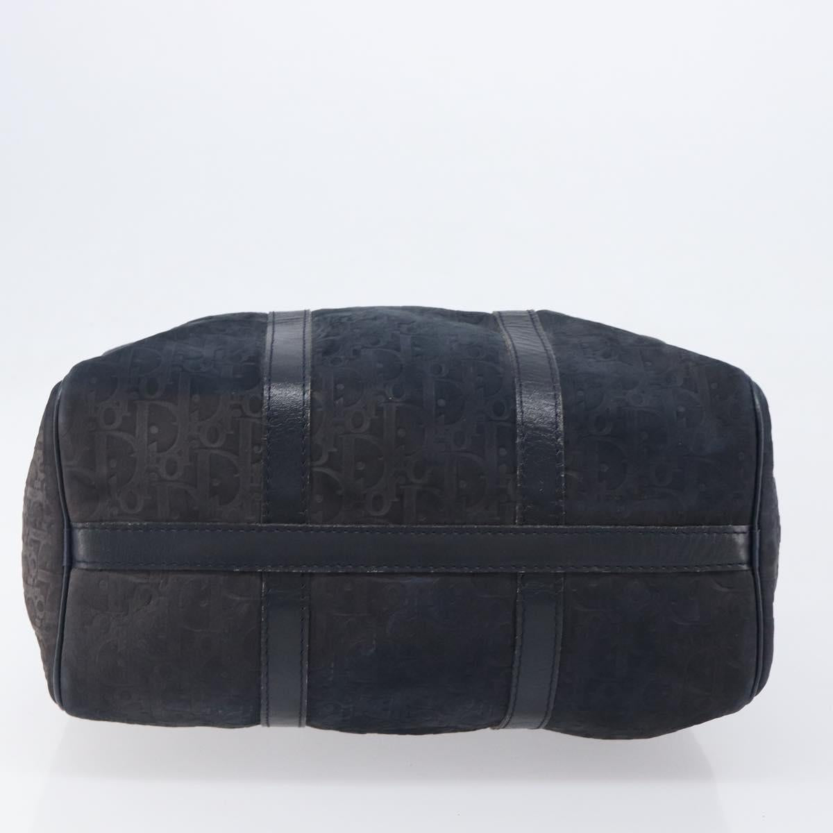 Christian Dior Trotter Canvas Boston Bag Suede Navy Silver Auth ka6036