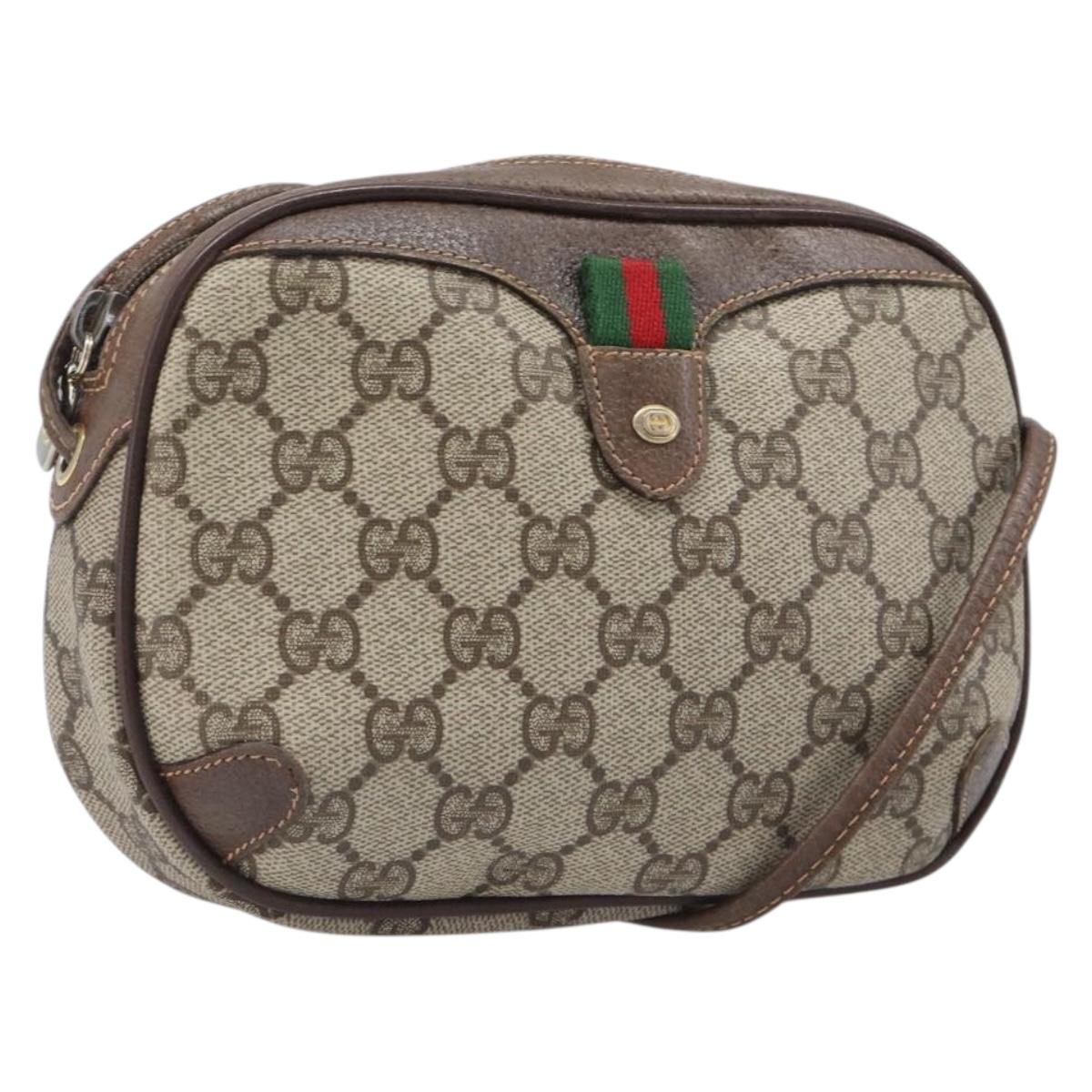 GUCCI GG Supreme Web Sherry Line Bag PVC Beige Gold 89 02 066 Auth ka6037