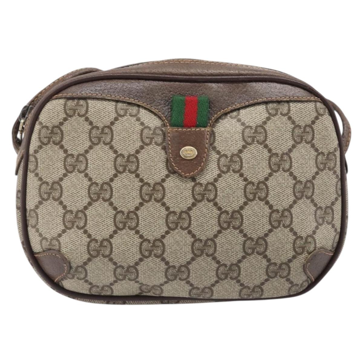 GUCCI GG Supreme Web Sherry Line Bag PVC Beige Gold 89 02 066 Auth ka6037