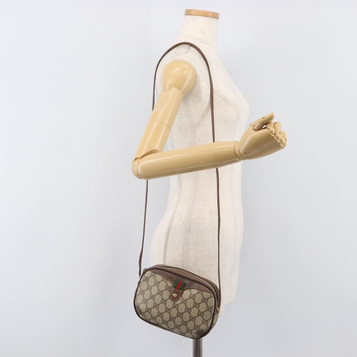 GUCCI GG Supreme Web Sherry Line Bag PVC Beige Gold 89 02 066 Auth ka6037