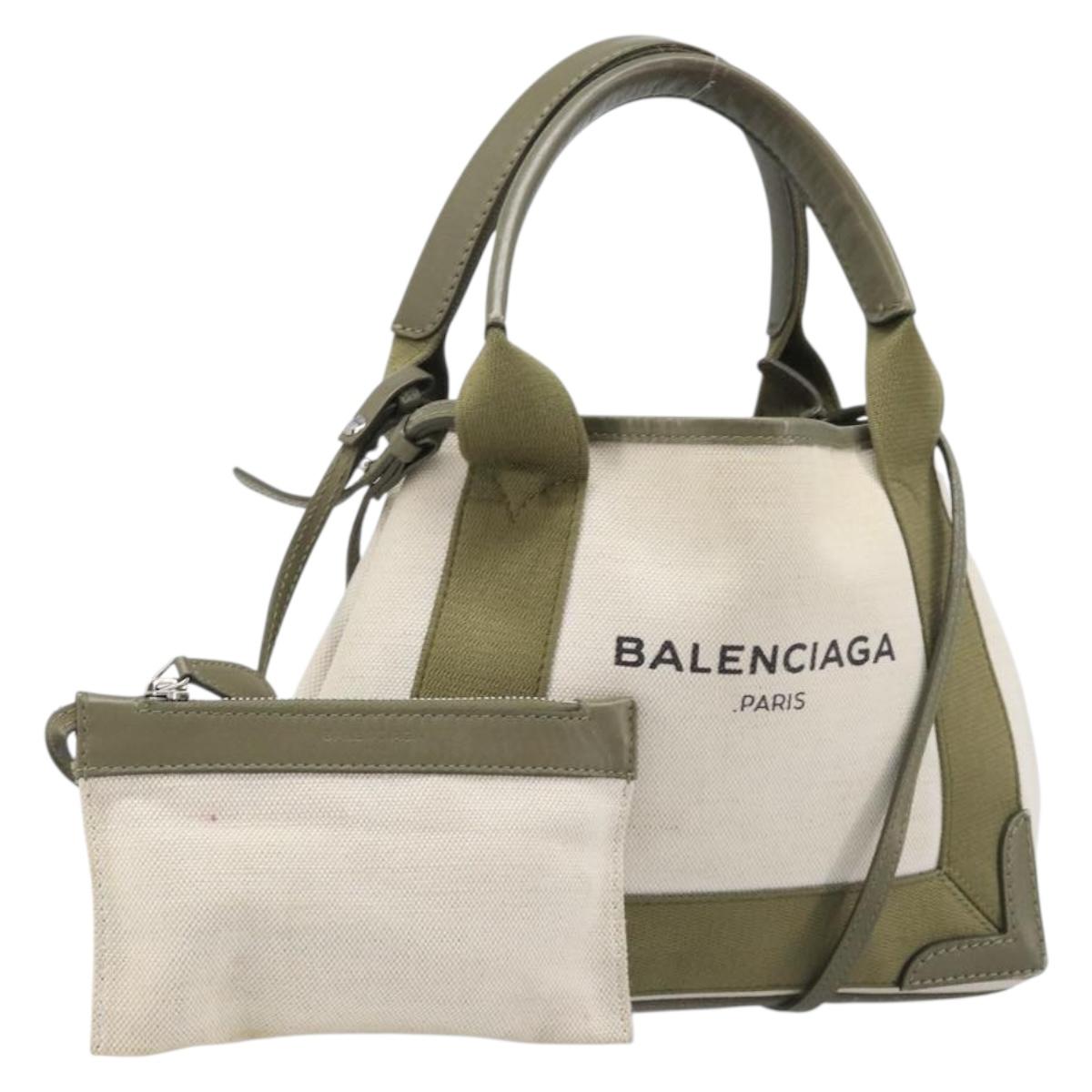 BALENCIAGA Navy Cabas XS Hand Bag Leather 2way White Silver 390346 Auth ka6043A