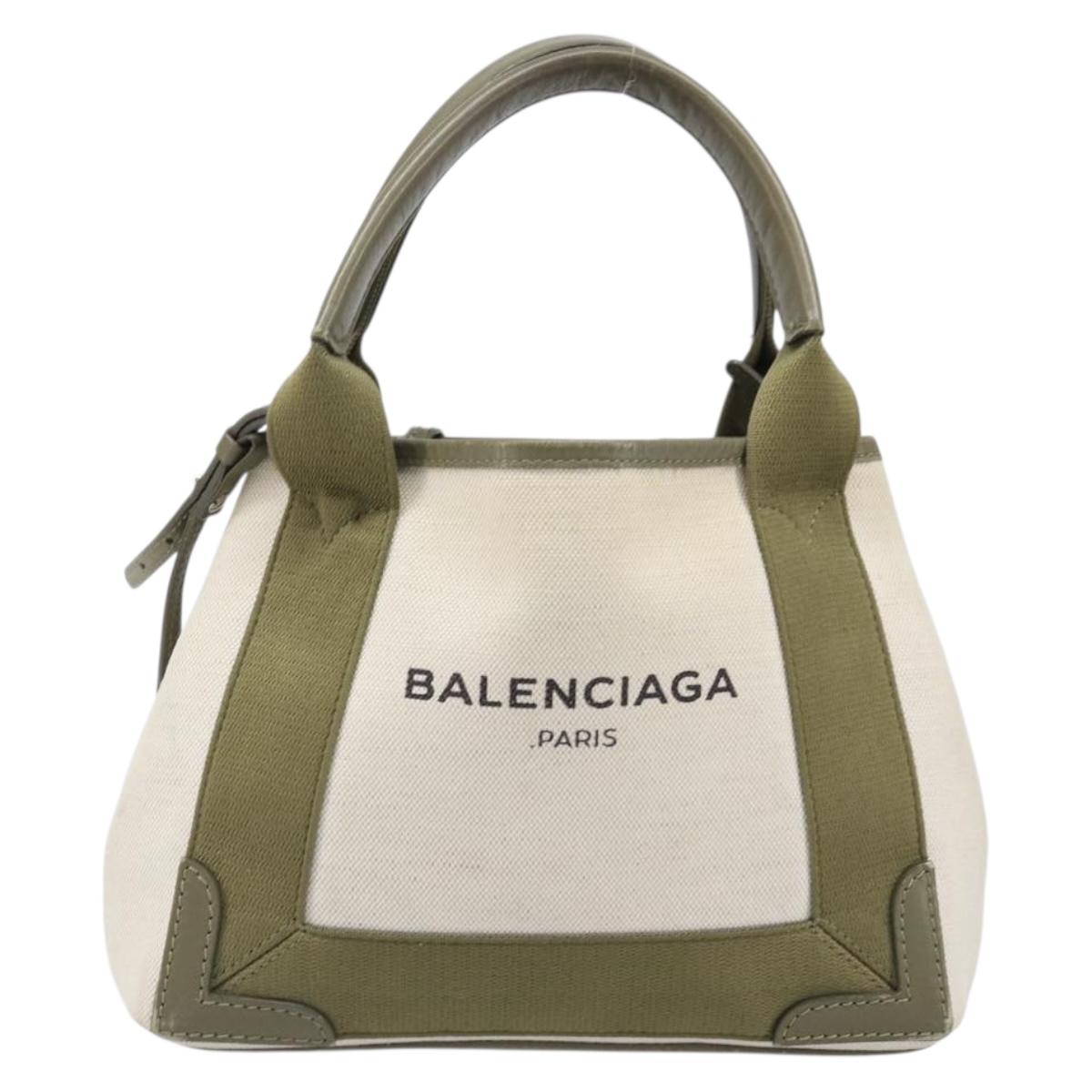 BALENCIAGA Navy Cabas XS Hand Bag Leather 2way White Silver 390346 Auth ka6043A