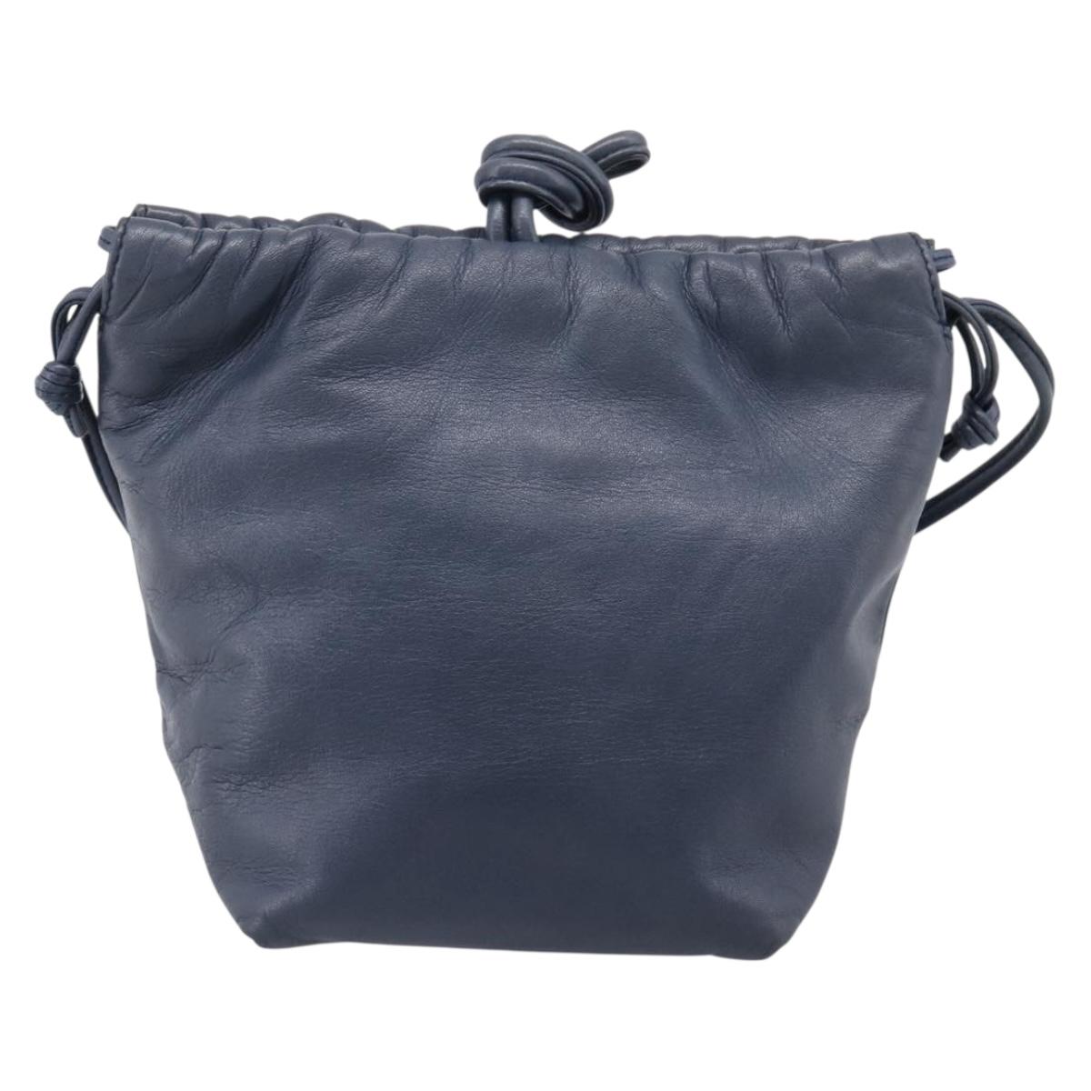 LOEWE Anagram Shoulder Bag Leather Navy Gold Auth ka6044A