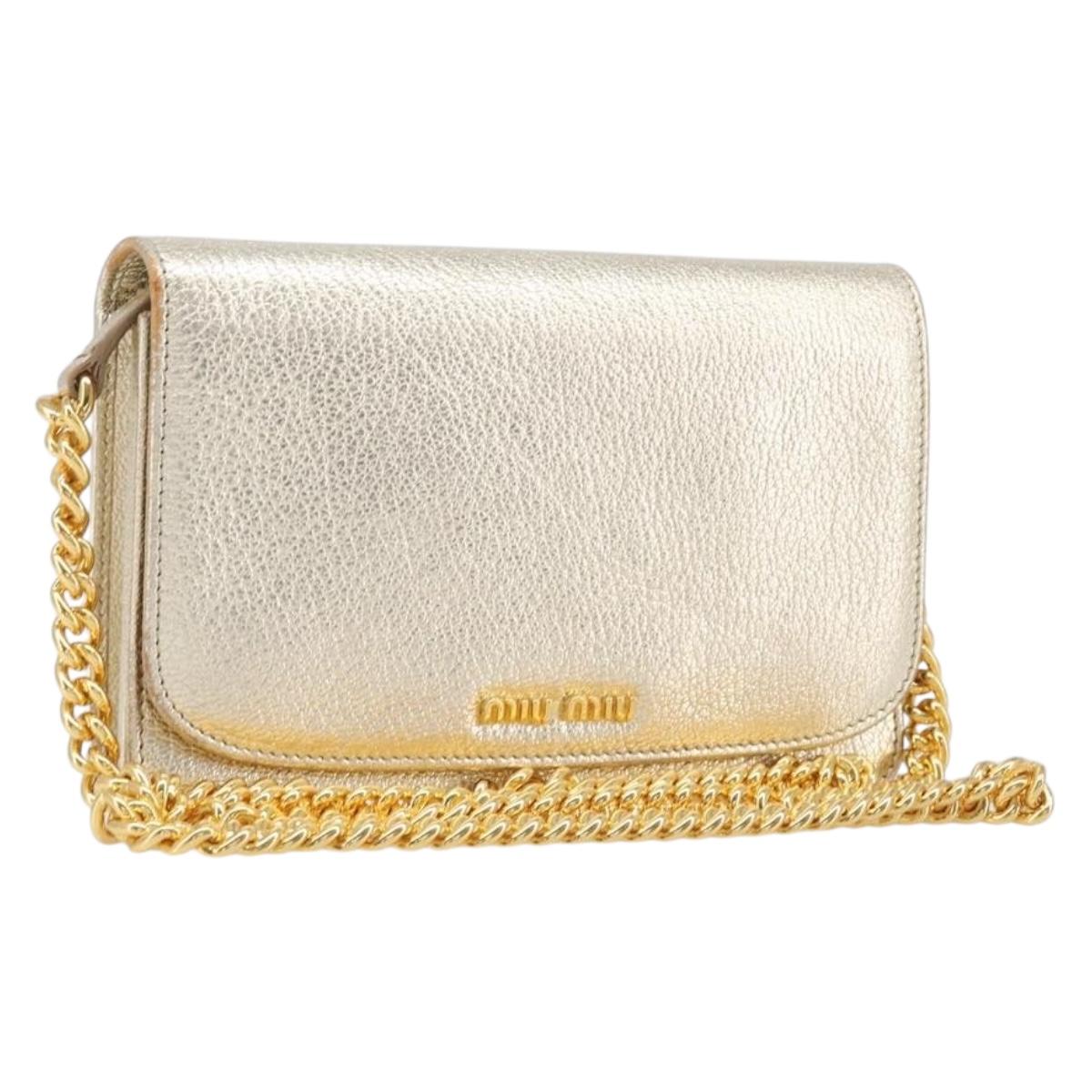 Miu Miu Chain Wallet Shoulder Bag Leather Gold Auth ka6046V