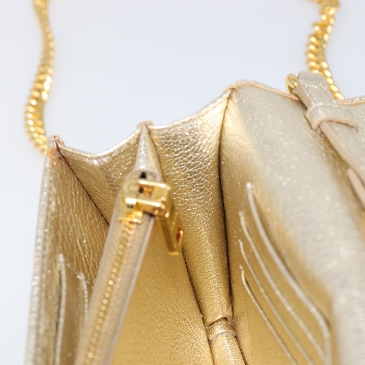 Miu Miu Chain Wallet Shoulder Bag Leather Gold Auth ka6046V