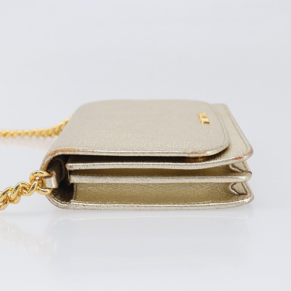 Miu Miu Chain Wallet Shoulder Bag Leather Gold Auth ka6046V