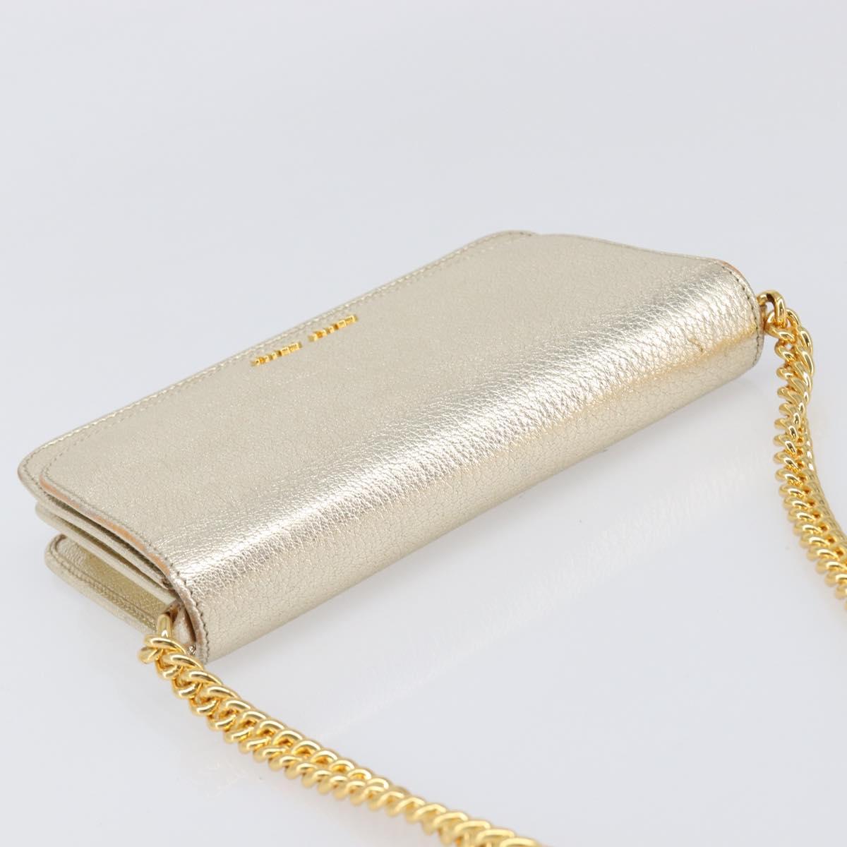 Miu Miu Chain Wallet Shoulder Bag Leather Gold Auth ka6046V