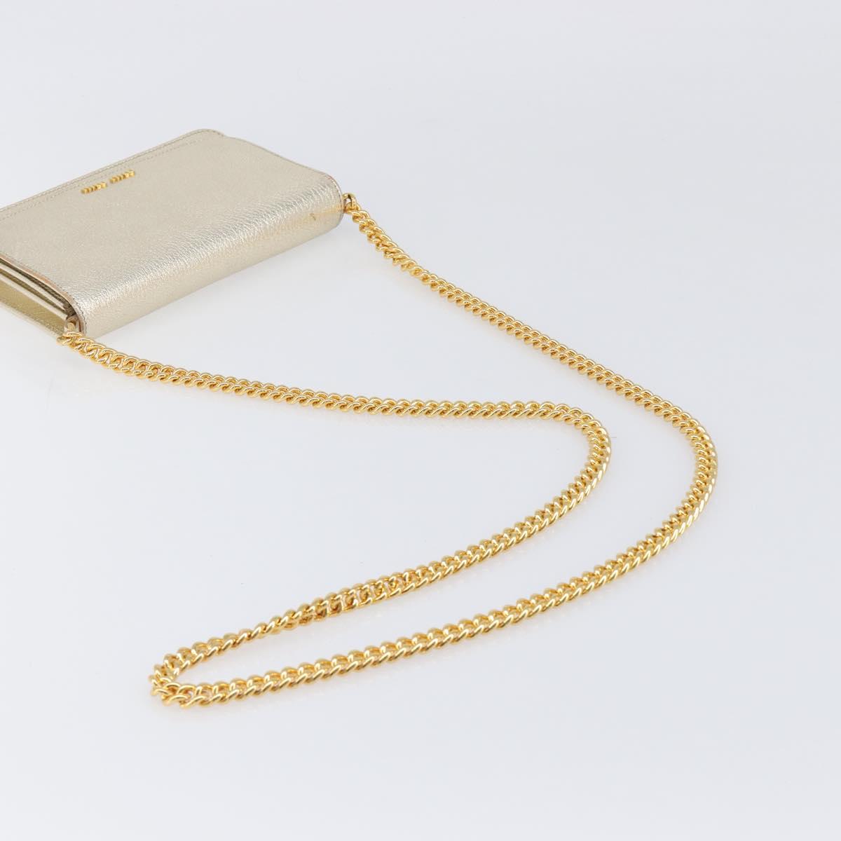 Miu Miu Chain Wallet Shoulder Bag Leather Gold Auth ka6046V